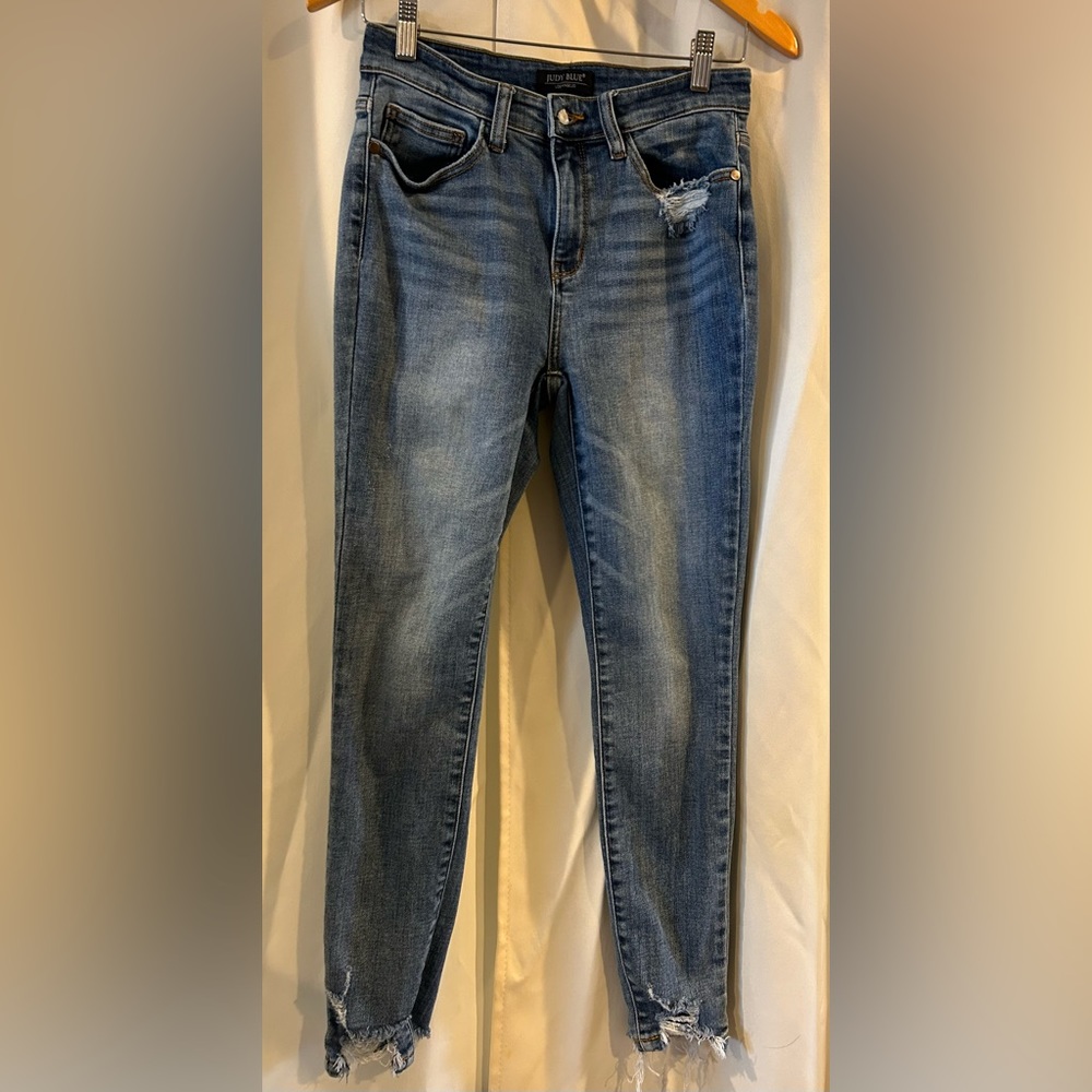 Judy Blue Los Angeles Shark Bite Raw Hem Denim Jeans 5/27 Mid Rise